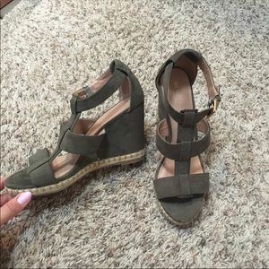 Olive Green/Army Green Strappy Suede Wedges